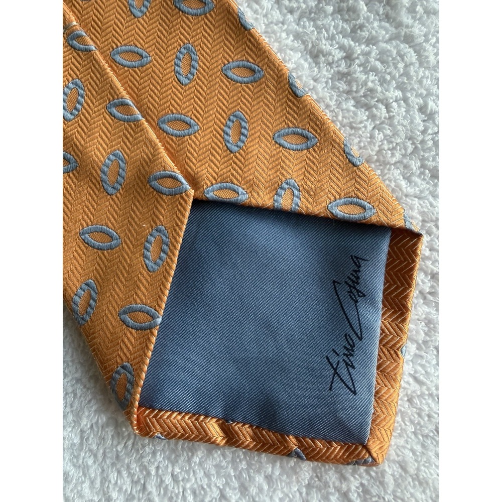 Tino Cosma	Orange Herringbone Blue Oval Eye Woven Jacquard 100% Silk Tie Necktie